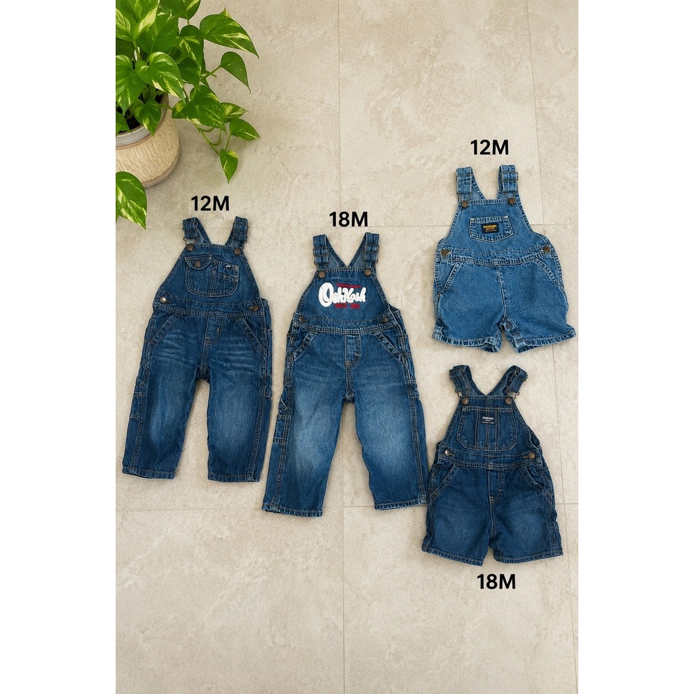 Vintage OshKosh B'gosh Overall Lot 4 Toddler Denim Shorts Pants Spell Out Logo